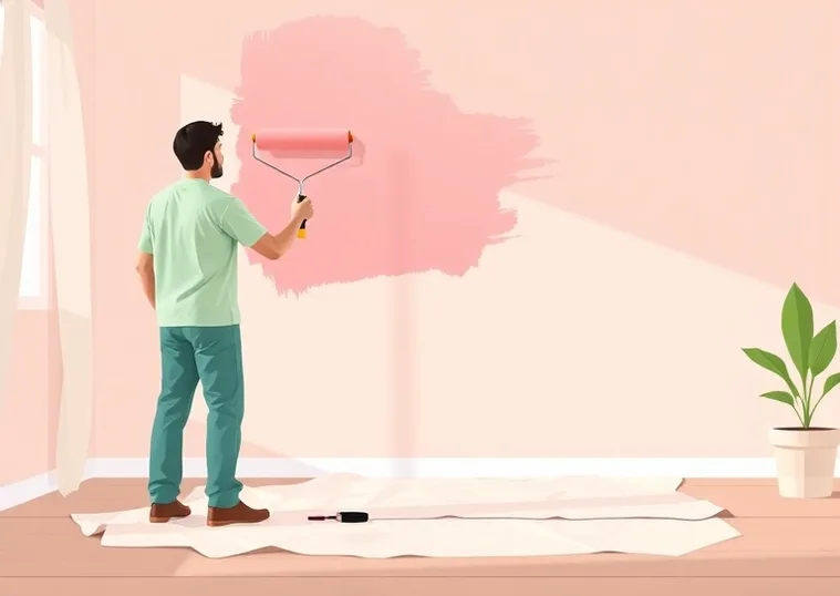 Peintre appliquant la peinture au rouleau sur un mur de salon